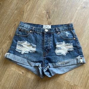 One Teaspoon Denim Hawks Distressed Shorts